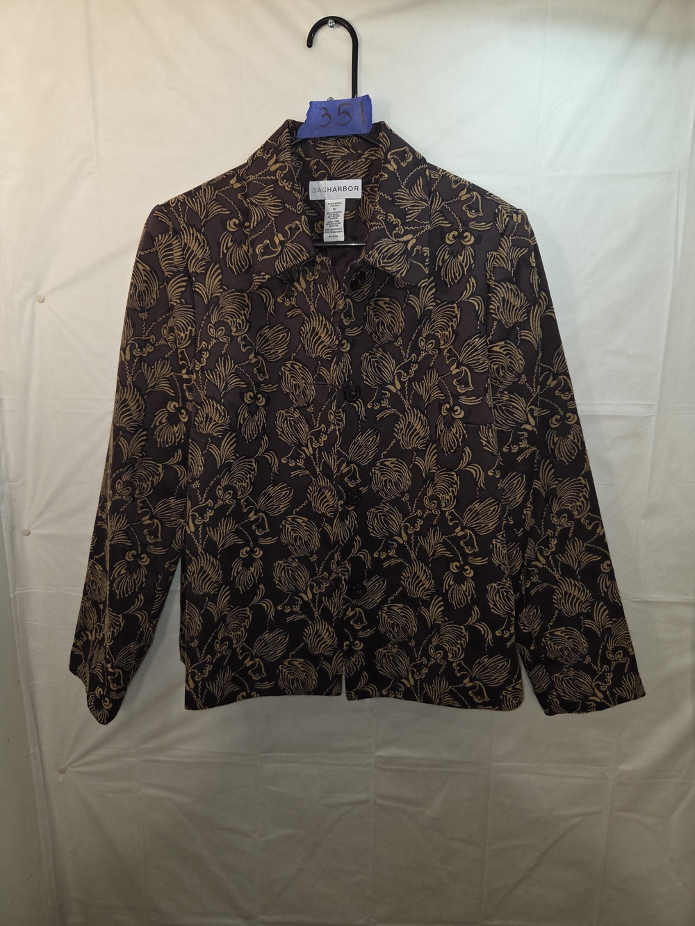 Sag Harbor Men's Dark Brown Jacket with Tan Floral Print
